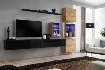 Комплект мебели в гостиную ASM Switch XIX SWT SW 19 Черный/Дуб Вотан из Польши