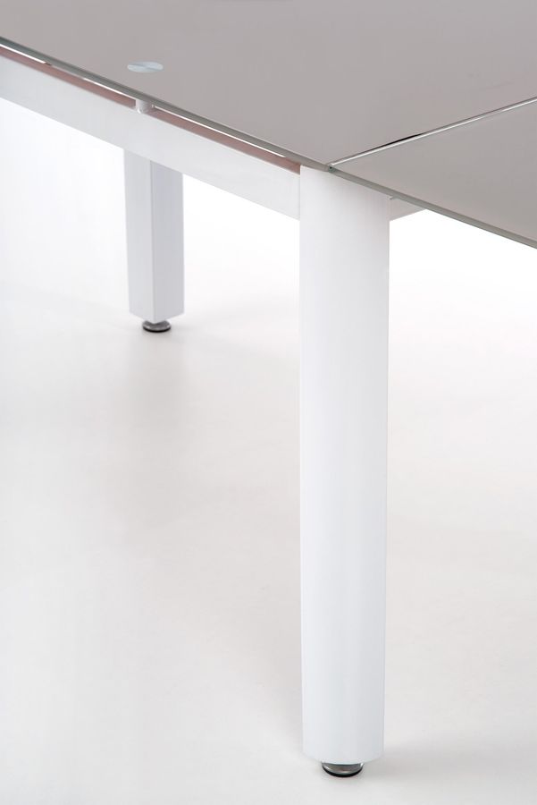 Стіл обідній розкладний в вітальню, кухню Alston 120 (180) x80 скло бежевий / сталь білий Halmar Польща