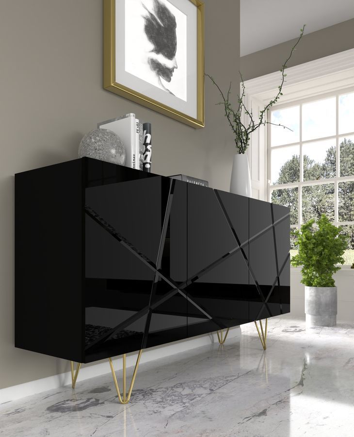 Комод с глянцевыми фасадами Space черный на золотых ножках BIM FURNITURE фото - artos.in.ua