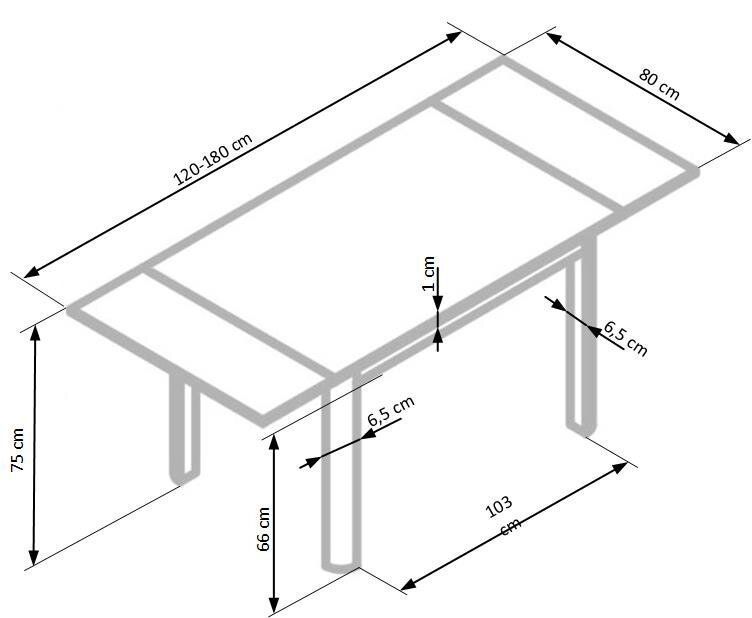 Стіл обідній розкладний в вітальню, кухню Alston 120 (180) x80 скло бежевий / сталь білий Halmar фото - artos.in.ua