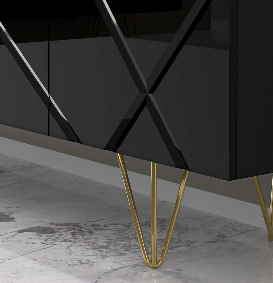 Комод с глянцевыми фасадами Space черный на золотых ножках BIM FURNITURE фото - artos.in.ua