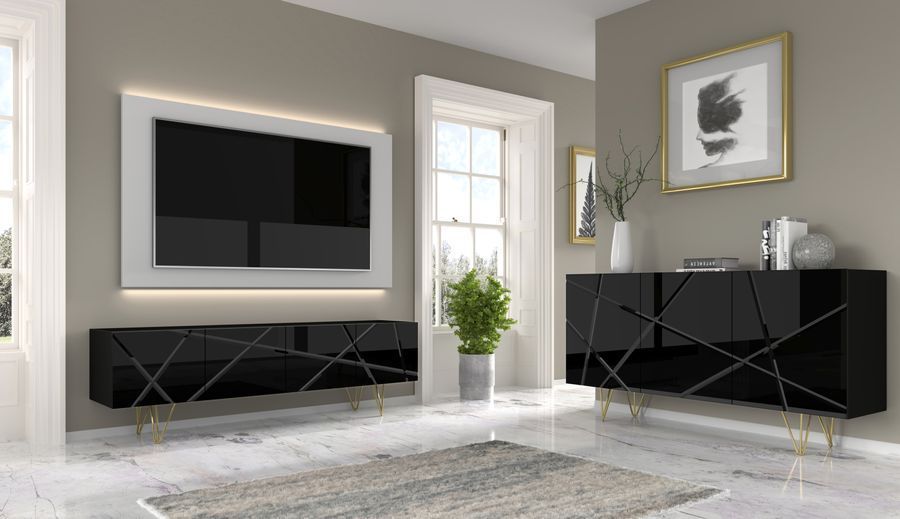 Комод с глянцевыми фасадами Space черный на золотых ножках BIM FURNITURE фото - artos.in.ua