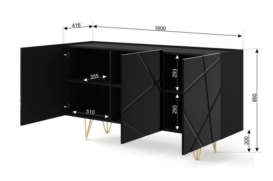 Комод с глянцевыми фасадами Space черный на золотых ножках BIM FURNITURE фото - artos.in.ua