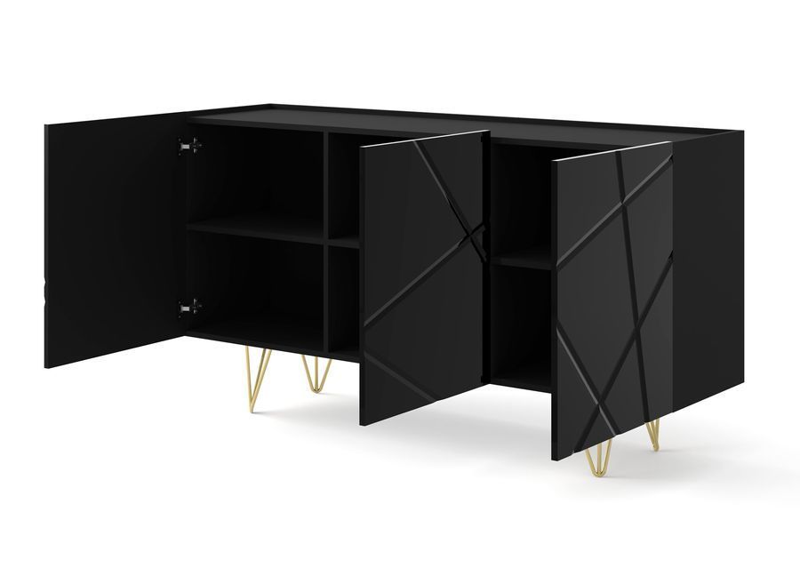 Комод с глянцевыми фасадами Space черный на золотых ножках BIM FURNITURE фото - artos.in.ua