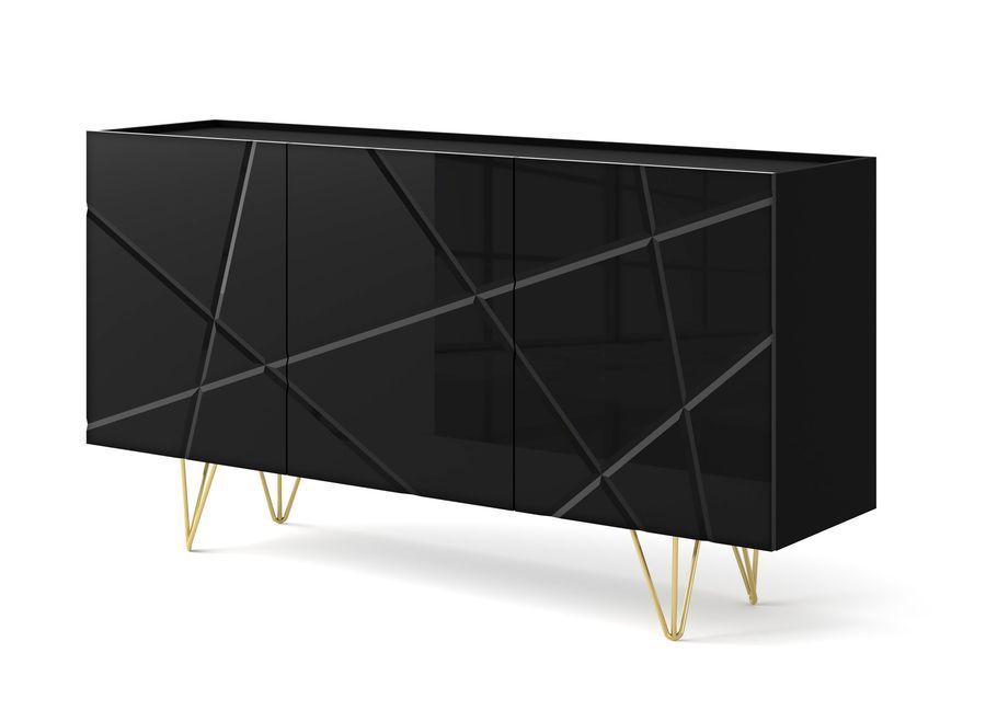Комод с глянцевыми фасадами Space черный на золотых ножках BIM FURNITURE фото - artos.in.ua