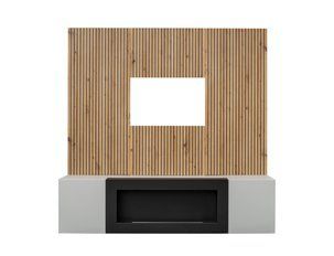 Стенка в гостиную с биокамином ASM XARI L2-K PGAS XR L2-K, Perla Gray, Artisan, черные полосы фото - artos.in.ua