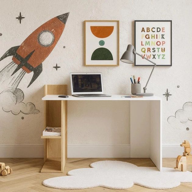 Стіл письмовий VMV Holding Home Office HO shelf, біла платина / дуб кам'яний фото - artos.in.ua
