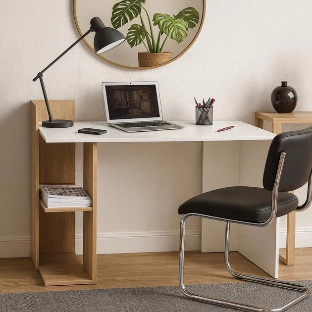 Стіл письмовий VMV Holding Home Office HO shelf, біла платина / дуб кам'яний фото - artos.in.ua