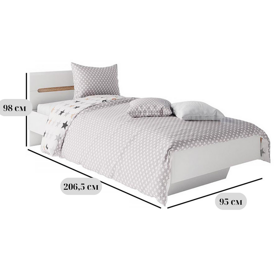 Односпальная кровать Б'янко белого глянцевого цвета, размер 90х200 см, с ламелями, без матраса, в стиле модерн