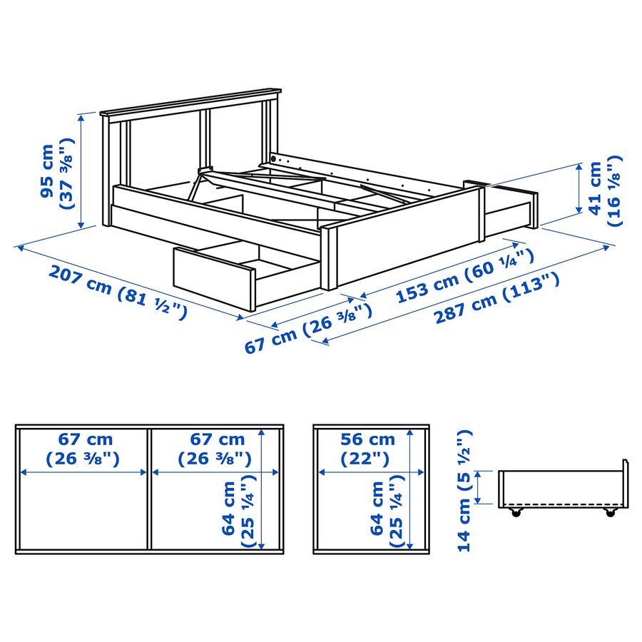 ИКЕА Каркас кровати с 4 корзинами SONGESAND СОНГЕСАНД, 092.413.35 фото - artos.in.ua