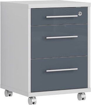 Тумба мобильная офисная BRW Office Lux 40 с 3 ящиками &mdash; Светло-серый / Графитовое стекло фото - artos.in.ua