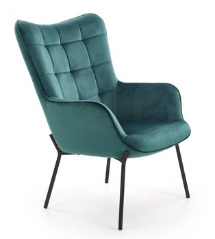 Крісло для відпочинку в вітальню, спальню Castel сталь чорний / оксамитова тканина темно-зелений Halmar Польща