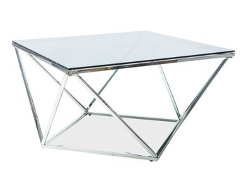 Кавовий скляний стіл Silver SIGNAL Прозорий на металевій основі Польща