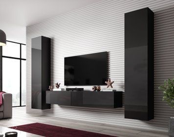 Стінка у вітальню CAMA VIGO SLANT 2 &mdash; чорний мат / чорний глянець фото - artos.in.ua