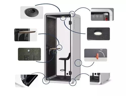 Акустическая кабина Small Booth ST Signal 100&times;96&times;234, серый, белый, алюминий + пластик + стекло фото - artos.in.ua