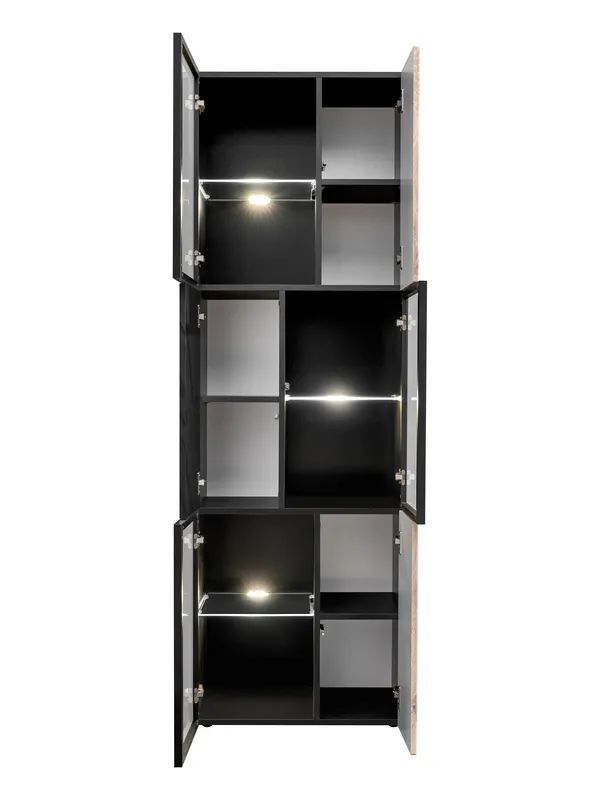 Витрина высокая ASM CANNES WSW ZMWDV CS WSW, 60 см, черная / дуб Viking / черный мрамор, LED фото - artos.in.ua