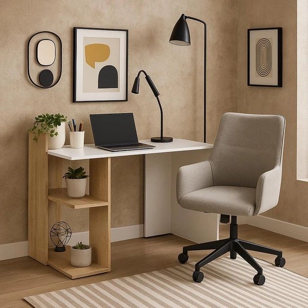 Стіл письмовий VMV Holding Home Office HO shelf, біла платина / дуб сонома фото - artos.in.ua