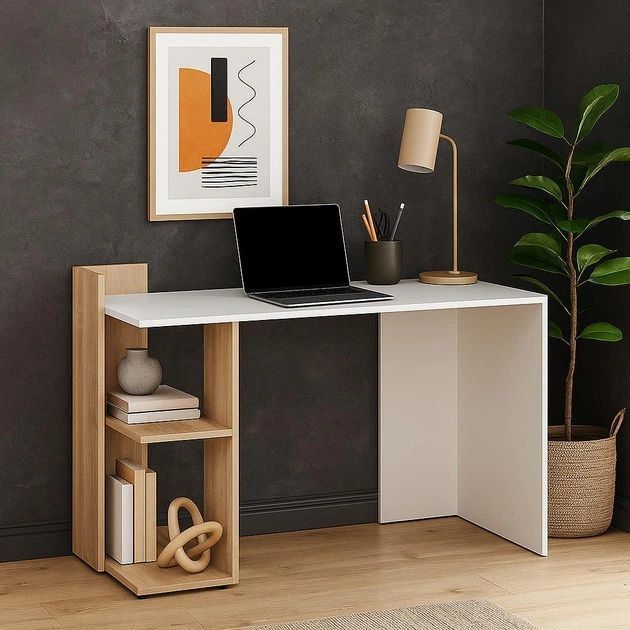 Стіл письмовий VMV Holding Home Office HO shelf, біла платина / дуб сонома фото - artos.in.ua