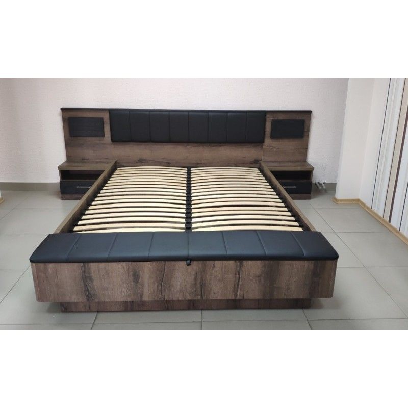Кровать 160 (мягкое изголовье) с подъемником Mebelbos Jagger дуб монастырский/черный