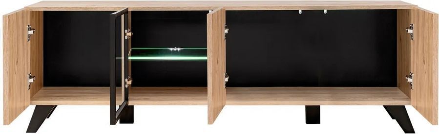 Тумба під телевізор ASM Liam HJZ LM RTV, 160 см, Hickory Jackson / чорні смуги, LED фото - artos.in.ua