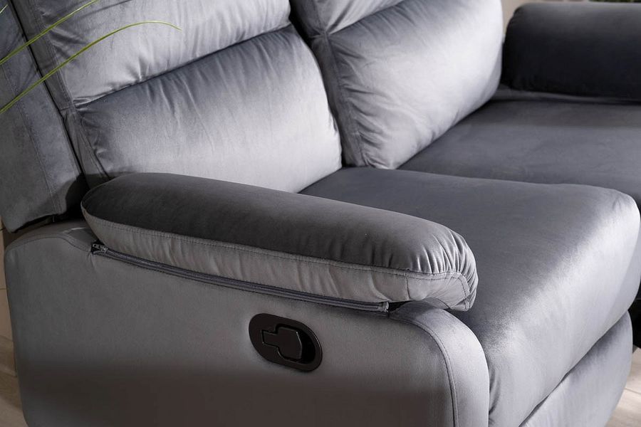 Диван з оксамитовою оббивкою з функцією релаксу SPENCER 2 Velvet Signal - сірий Bluvel 14 фото - artos.in.ua