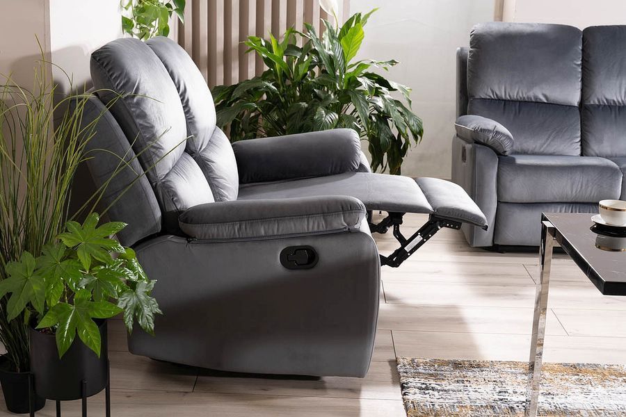 Диван з оксамитовою оббивкою з функцією релаксу SPENCER 2 Velvet Signal - сірий Bluvel 14 фото - artos.in.ua