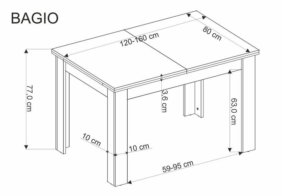 Розкладний обідній стіл BAGIO 120-160 / 80 см дуб артизан / чорний фото - artos.in.ua