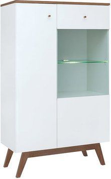 Вітрина BRW Heda S385-REG1D1W-BI/MSZ/BIP, білий, білий глянцевий, модрина сібіу золотий фото - artos.in.ua