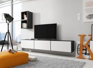 Модульна Сучасна стінка у вітальню, в зал Roco 7 в стилі хай-тек 180x225x39 Чорний мат/Білий мат фото - artos.in.ua
