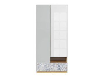 Шкаф BRW Nandu S441-SZF2D1S-JSZ/DP/BIP/ARK, светло-серый/полированный дуб/белый глянцевый/арабески, из Польши фото - artos.in.ua