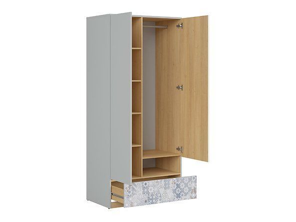 Шкаф BRW Nandu S441-SZF2D1S-JSZ/DP/BIP/ARK, светло-серый/полированный дуб/белый глянцевый/арабески, из Польши фото - artos.in.ua