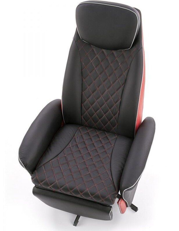 Кресло раскладное для отдыха в гостиную, спальню Camaro сталь черный/экокожа черный с красным Halmar Польша