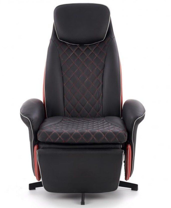 Крісло розкладне для відпочинку в вітальню, спальню Camaro сталь чорний / екошкіра чорний з червоним Halmar Польща
