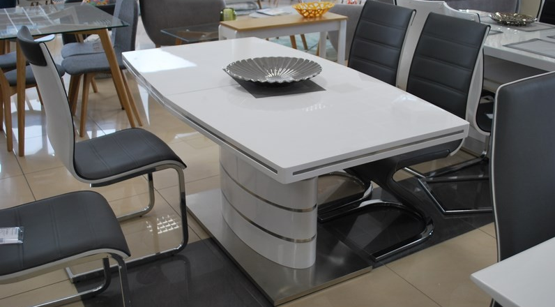 Обеденный раздвижной стол FANO SIGNAL 120-180x80 Белый на одной ножке МДФ Польша