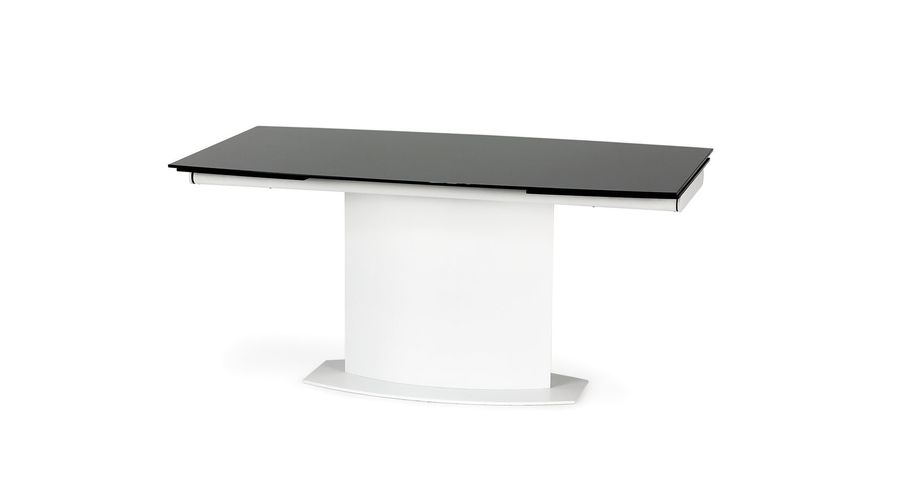 Стол обеденный раскладной в гостиную, кухню Anderson 160(250)x90 стекло черный/сталь белый Halmar Польша