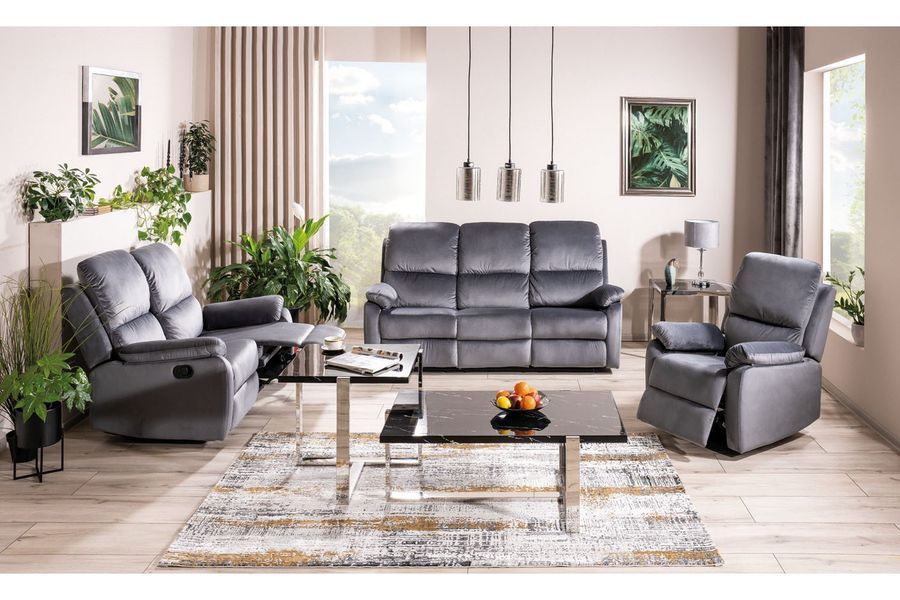 Диван з оксамитовою оббивкою з функцією релаксу SPENCER 3 Velvet Signal - Bluvel сірий 14 фото - artos.in.ua