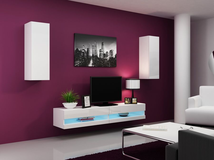Стінка в зал, у вітальню з вітриною Cama Vigo New 10 180x250x42 Білий мат/Білий глянець фото - artos.in.ua