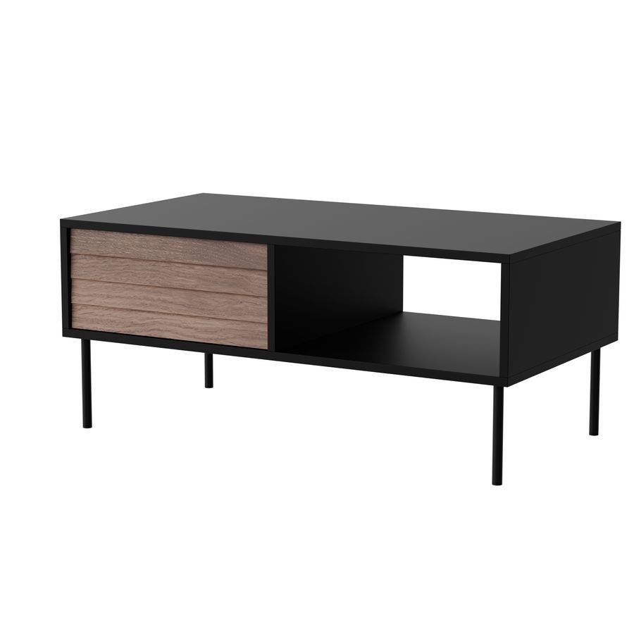 Журнальный столик с ящиком Cortina Cama черный матовый/орех фото - artos.in.ua