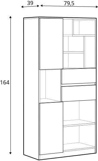 Стеллаж BRW Nandu S441-REG2D2S-JSZ/DP/BIP/ARK, светло-серый, дуб польский, белый глянцевый, арабеска фото - artos.in.ua