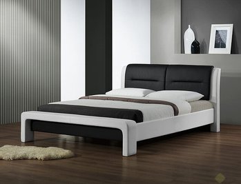 Кровать двуспальная деревянная с мягким изголовьем Cassandra 160x200 экокожа черно-белая Halmar Польша (с каркасом, без матраса)