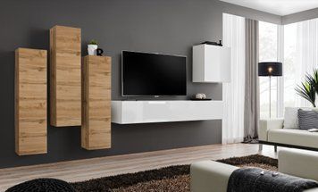 Комплект меблів у вітальню ASM Switch III WTW SW 3, дуб Wotan, білий матовий фото - artos.in.ua
