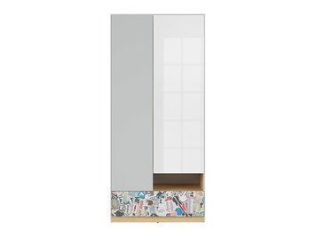 Шкаф BRW Nandu S441-SZF2D1S-JSZ/DP/BIP/SCR, светло-серый/дуб глянцевый/белый глянцевый/наклейка, из Польши фото - artos.in.ua