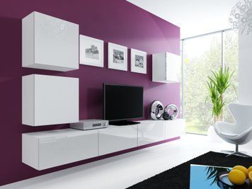 Стінка у вітальню, в зал Cama Vigo 22 в стилі хай-тек 180x280x42 Білий мат/Білий глянець фото - artos.in.ua