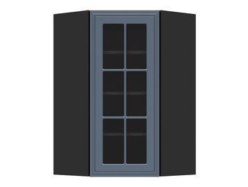 Шкаф кухонный навесной угловой BRW Verdi 60 &mdash; чёрный, синий, правое открывание, стеклянный фасад фото - artos.in.ua