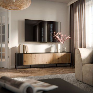 Тумба під телевізор CAMA MERCI 200 дуб артизан / чорний фото - artos.in.ua