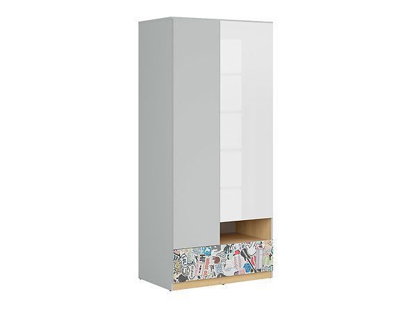 Шкаф BRW Nandu S441-SZF2D1S-JSZ/DP/BIP/SCR, светло-серый/дуб глянцевый/белый глянцевый/наклейка, из Польши фото - artos.in.ua