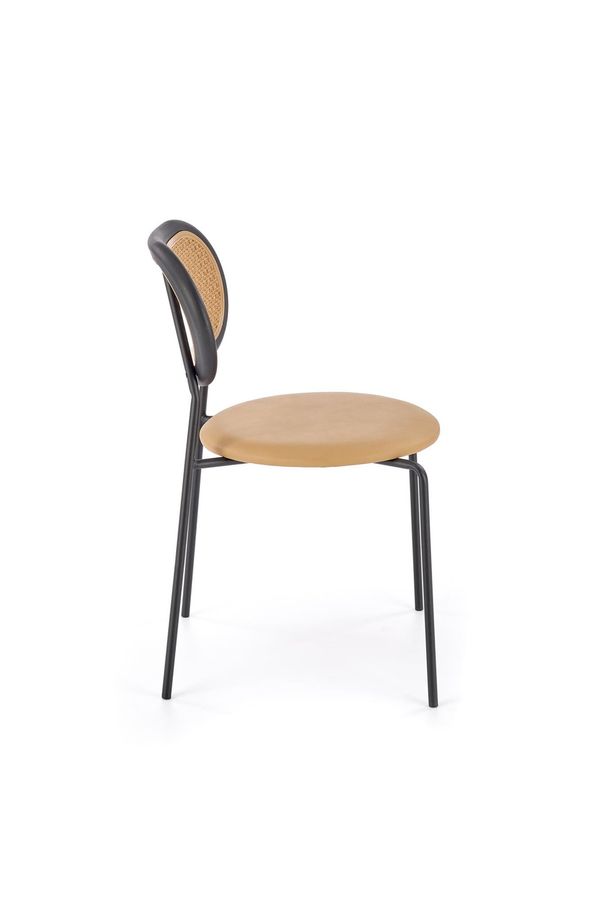 Металевий стілець K524 синтетичний ротанг, еко -шкіра коричневий Halmar Польща