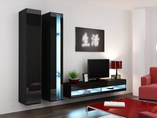 Вітальня з вітриною в стилі хай-тек Cama Vigo New 5 180x260x42 Чорний мат/Чорний глянець фото - artos.in.ua