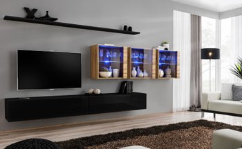 Комплект мебели в гостиную ASM Switch XVII SWT SW 17 Черный/Дуб Вотан из Польши