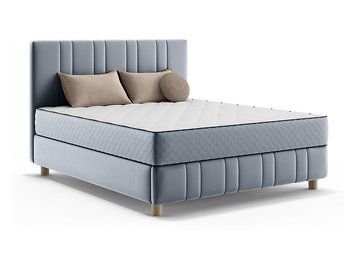 Ліжко континентальне BRW Meli 120&times;200 &mdash; сіро-блакитний, тканина Smart Velvet 216.01, з матрацом, з коробом, дерев'яні ніжки фото - artos.in.ua